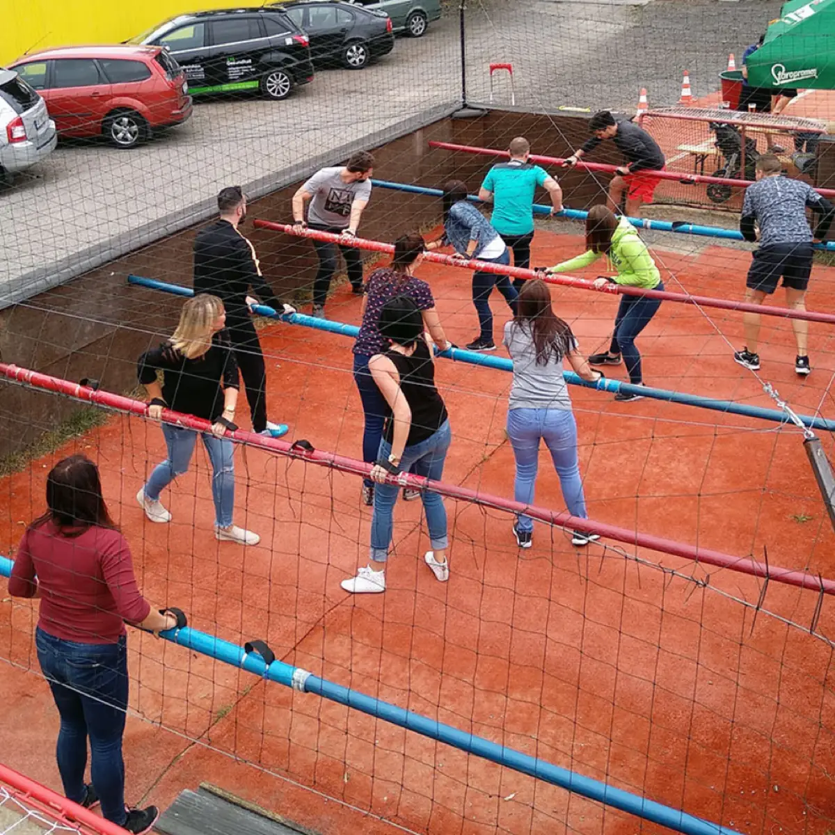 Human table football in Praag